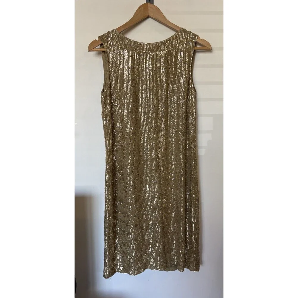 J Crew Collection Gold Sequin Sleeveless Silk Shift Dress Size 0 - Picture 1 of 8